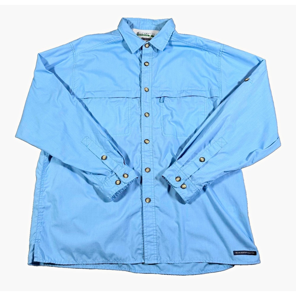 ExOfficio Mens L Buzz Off Insect Shield Vented Fishing Hiking Shirt Blue E41L